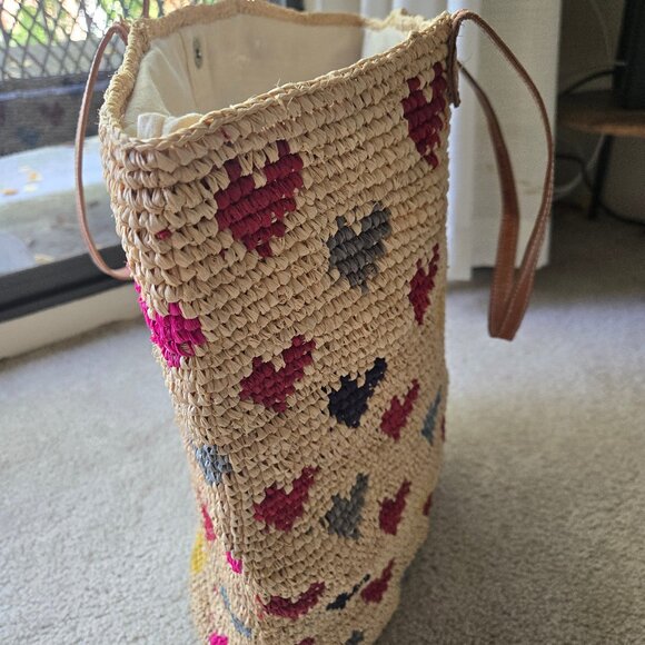 Mar Y Sol Amelie Tote Crocheted Raffia Bag Multicolour Hearts - Picture 3 of 5